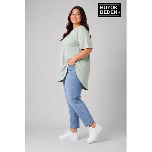 Süperlife Büyük Beden Kadın Bisiklet Yaka Basic Oval Etek Detalylı 3xl-6xl Uzun Tunik SPR26BTSK502