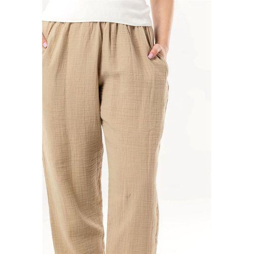 Beli Lastikli Yandan Çift Cepli Müslin Şalvar Pantolon Vizon Vzn