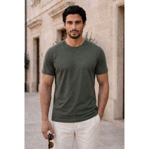 Linklater Regular Fit Basic Likralı Pamuk Erkek T-Shirt - Haki
