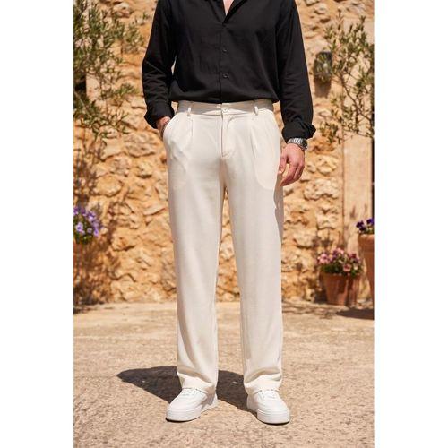 Baruchel Pileli Baggy Kalıp Kumaş Erkek Pantolon - Ekru