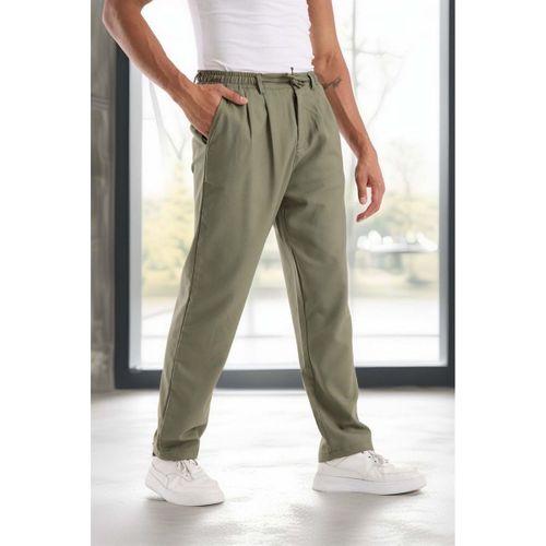 Bezayağı Kumaş Relax Fit Duble Paça Jogger Pantolon - Avcı Yeşili