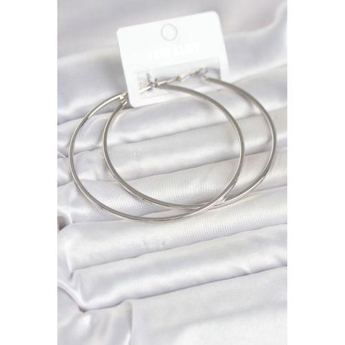 Gümüş Renk Pirinç Köşeli Kenar Halka 72 mm Kadın Küpe