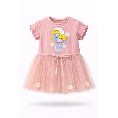 2-3-4 Yaş Şirinler Baskılı Tütü Elbise