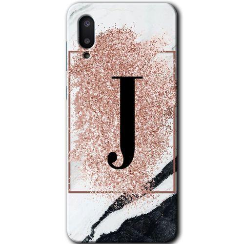 MRCİLETİSİM Samsung Galaxy A02 Kılıf Baskılı Kapak - Pembe Mermer Desenli J Harfi +Tam Ekran Koruyucu