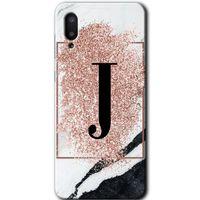 MRCİLETİSİM Samsung Galaxy A02 Kılıf Baskılı Kapak - Pembe Mermer Desenli J Harfi +Tam Ekran Koruyucu