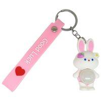 Figürlü ve Işıklı Silikon Anahtarlık -  Tavşan - Pembe