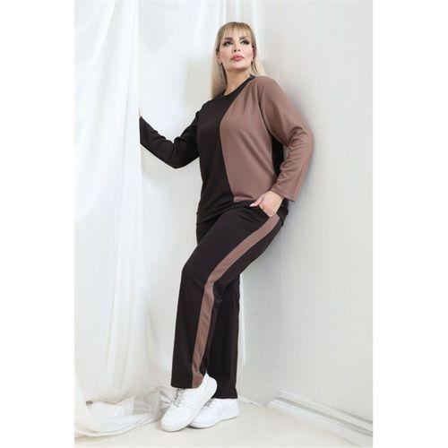Melsay Butik Acı Kahve Deve tüyü Renk Bloklu Modal Kadın Eşofman Takımı