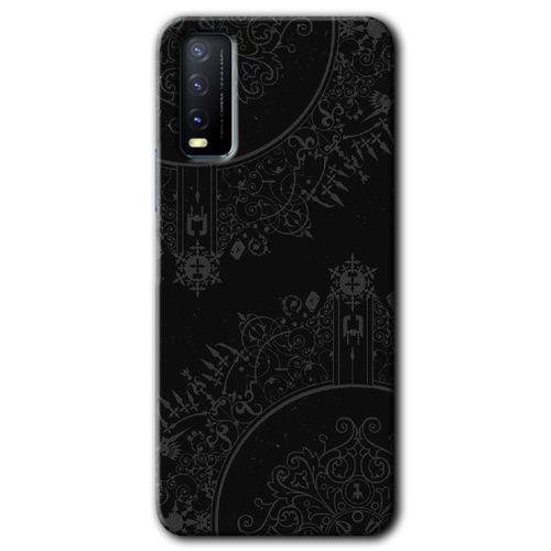 Vivo Y20 Kılıf HD Desen Baskılı Arka Kapak - Siyah Mandala + Kırılmaz Cam