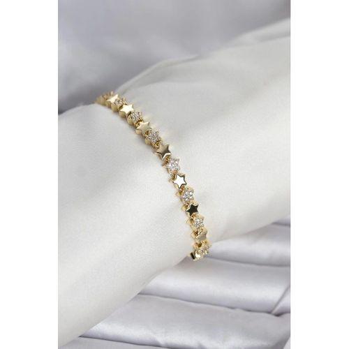 Pirinç Gold Renk Zirkon Taşlı Yıldız Model Kadın Bileklik