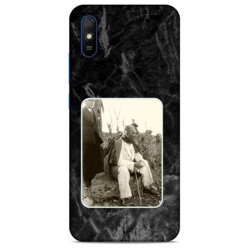 Xiaomi Redmi 9A Kılıf Atatürk (29) Arka Koruma Kılıfı Siyah Mermer