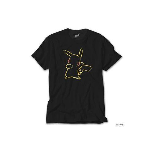 Pokemon Pikachu Line Siyah Tişört