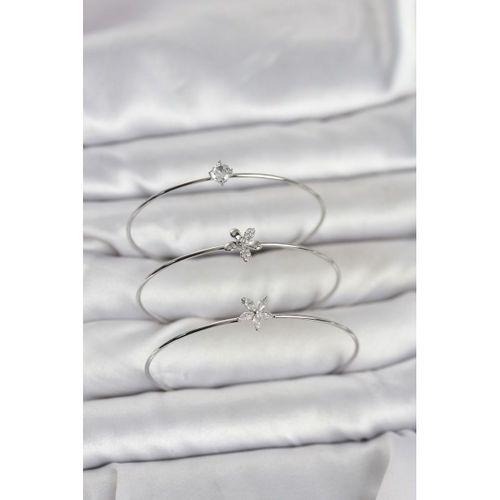 Gümüş Renk Zirkon Taşlı Pirinç 3'lü Kadın Bileklik Kombini