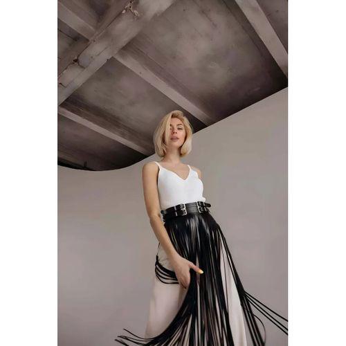 Püsküllü Deri Etek, Bel Üzeri Şık Püsküllü Deri Etek - Brf1090