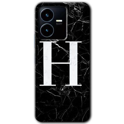 Vivo Y35s Kılıf HD Desen Baskılı Arka Kapak - Siyah Mermer Desenli H Harfi