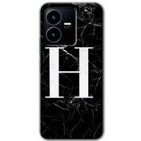 Vivo Y35s Kılıf HD Desen Baskılı Arka Kapak - Siyah Mermer Desenli H Harfi