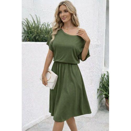 Kadın Kısa Kollu Omuzdan Açık Kiloş Midi Viskon Elbise