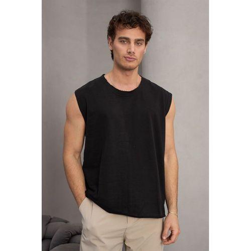 Mantius Oversize Bisiklet Yaka Erkek Atlet Kolsuz T-Shirt - Siyah