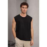 Mantius Oversize Bisiklet Yaka Erkek Atlet Kolsuz T-Shirt - Siyah