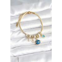 Pirinç Gold Renk Dünya Charmlı Kadın Bileklik