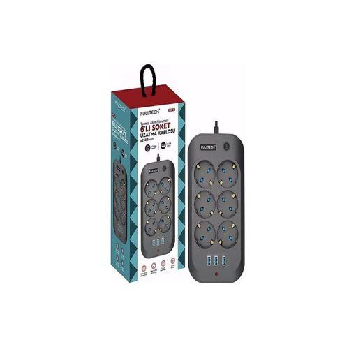 Termal Akım Korumalı, Çocuk Korumalı, 6’lı 2 Mt Uzatma Kablosu 6 X Priz, 3 X Usb