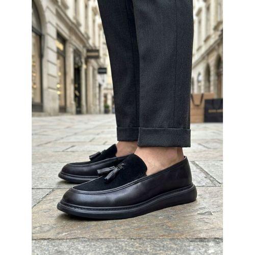 BA0005 Yeni Sezon Kalın Tabanlı Siyah Süet Makosen Ayakkabı