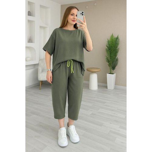 Kadın Kısa Kollu Bisiklet Yaka Viskon Iki Iplik Bluz Ve Pantolon Ikili Takım