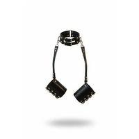 Siyah Kırbaç - Kelepçe Çift Tokalı Deri Boyunluk Bilek Kelepçe Seti - Brf1367