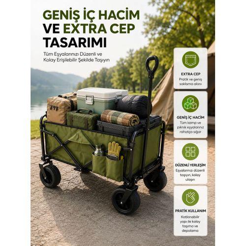 Geniş İç Hacimli Fren Sistemli Katlanabilir Kamp Ve Piknik Arabası