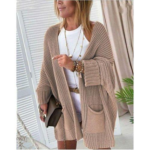 4Oversize Kalıp Cepli Salaş Triko Hırka BEJ