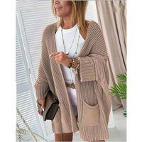 4Oversize Kalıp Cepli Salaş Triko Hırka BEJ