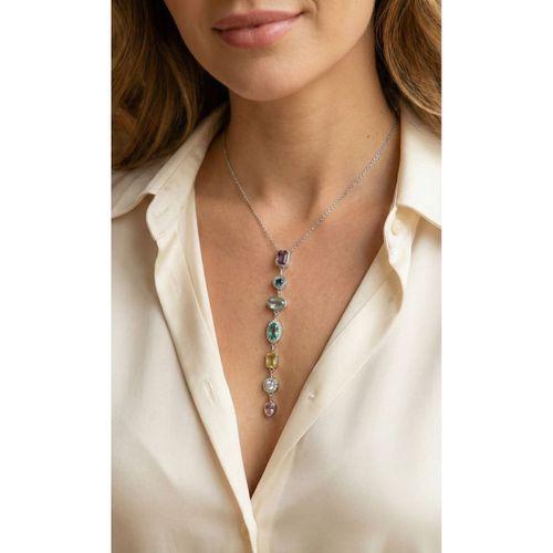 Pirinç Renkli Zirkon Taşlı Model Gümüş Renk 7 Element Kadın Y Kolye