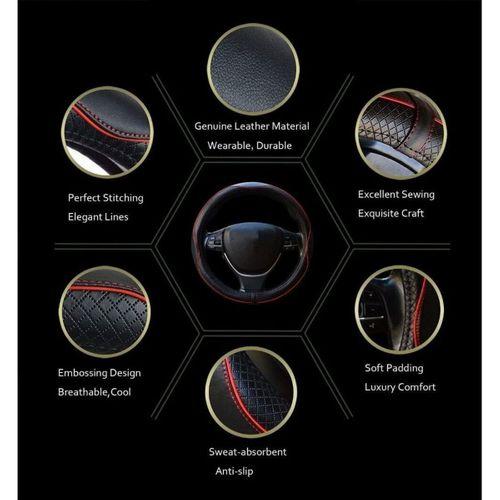 Direksiyon Simidi Kaplaması, 38 cm/15 inç Deri Direksiyon Simidi Kılıfı İğne ve İplikle El Yapımı