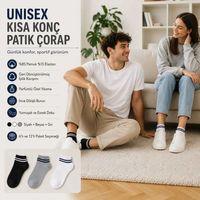 Unisex Çizgili Patik Çorap 6'lı | %85 Pamuklu Geri Dönüşüm İplikli, İnce Dikişli Spor