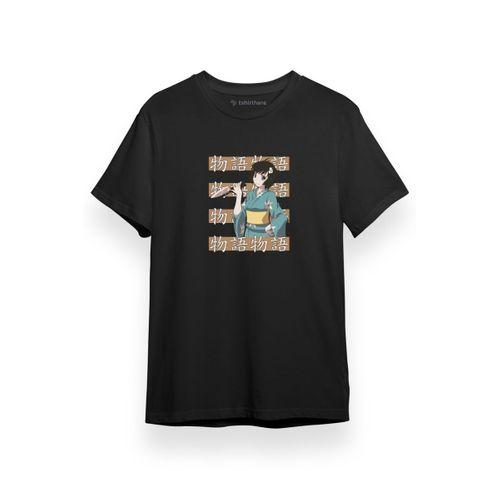 Monogatari Anime Tsukihi Araragi Lettern Poster Siyah Kısa kol Erkek Tshirt