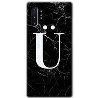 MRCİLETİSİM MRCİLETİSİM Samsung Galaxy Note 10 Plus Kılıf HD Desen Baskılı Arka Kapak + Temperli Cam - Siyah Mermer Ü Harfi
