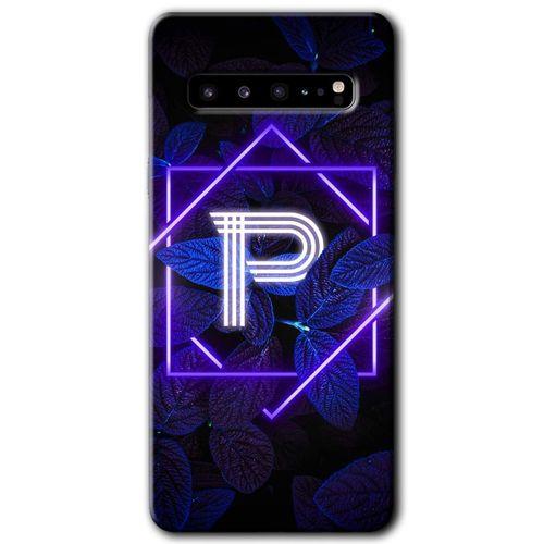 Samsung Galaxy S10 Plus HD Baskılı Kılıf + 9D Tam Ekran Koruyucu - Dark Neon Yaprak P Harfi