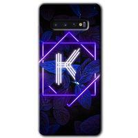 Potkal Hediye Fabrikası Samsung Galaxy S10 Kılıf HD Desen Baskılı Arka Kapak - Dark Neon Yaprak K Harfi