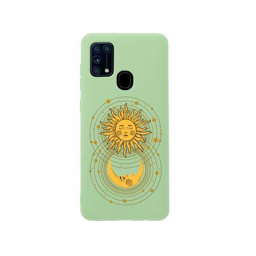 Samsung M31 Moon and Sun Premium Silikonlu Yeşil Telefon Kılıfı
