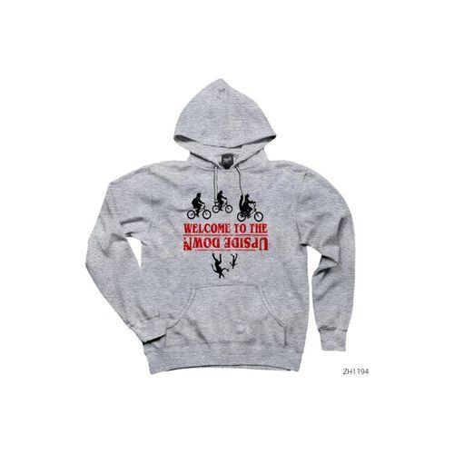 Stranger Things Wellcome Upside Down Gri Kapşonlu Sweatshirt Hoodie