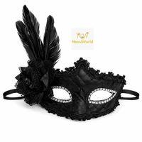 Siyah Tüylü Venedik Lüks Balo Maskesi