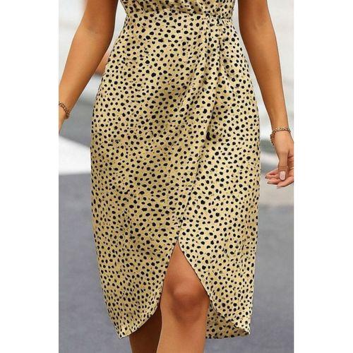 Kadın Sıfır Kol Kruvaze Yaka önden çapraz Kesim Detaylı Desenli Oysho Süprem Elbise