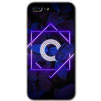 iPhone 7 Plus Kılıf HD Desen Baskılı Arka Kapak - Dark Neon Yaprak O Harfi