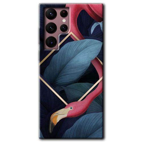 Galaxy S22 Ultra Kılıf HD Desen Baskılı Arka Kapak - Flamingo Yaprak + Kırılmaz Cam