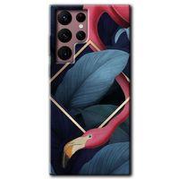 Galaxy S22 Ultra Kılıf HD Desen Baskılı Arka Kapak - Flamingo Yaprak + Kırılmaz Cam