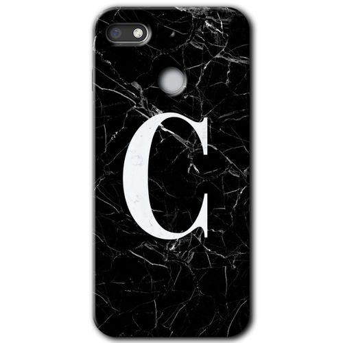 GM 8 Go Kılıf HD Desen Baskılı Arka Kapak - Siyah Mermer Desenli C Harfi + Kırılmaz Cam