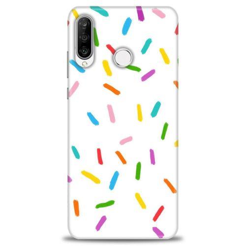 Huawei P30 Lite Kılıf HD Baskılı Kılıf - Renkli Konfeti + Tam Ekran Koruyucu