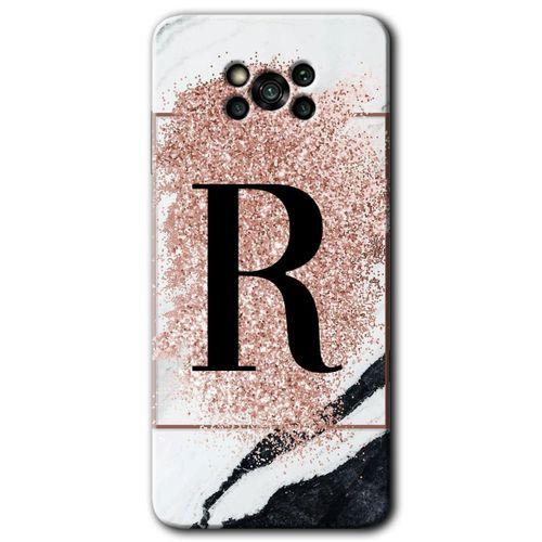 Poco x3 Pro Kılıf Baskılı Arka Kapak - Pembe Mermer Desenli R Harfi +Tam Ekran Koruyucu