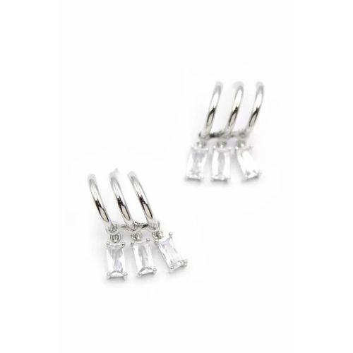 Büyük Baget Taşlı Küpe - Gümüş