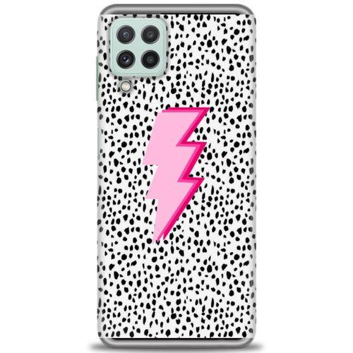 Samsung Galaxy M32 Kılıf HD Baskılı Kılıf - Pembe Şimşek + Tam Ekran Koruyucu