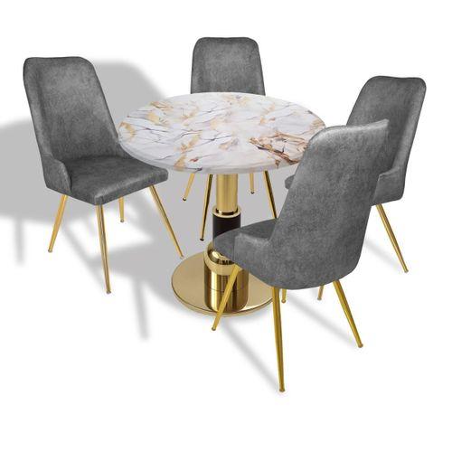 Dockers Gold - Çırağan Mutfak Masa Takımı - (Yuvarlak Çap 90cm - Werzalit, Wermodin ve Allzalit Tabla) - Gold-Füme